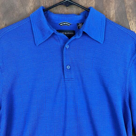 Jhane Barnes Mens Shirt Blue Polo Silk & Spandex Short Sleeve Square Pattern M - Picture 2 of 14